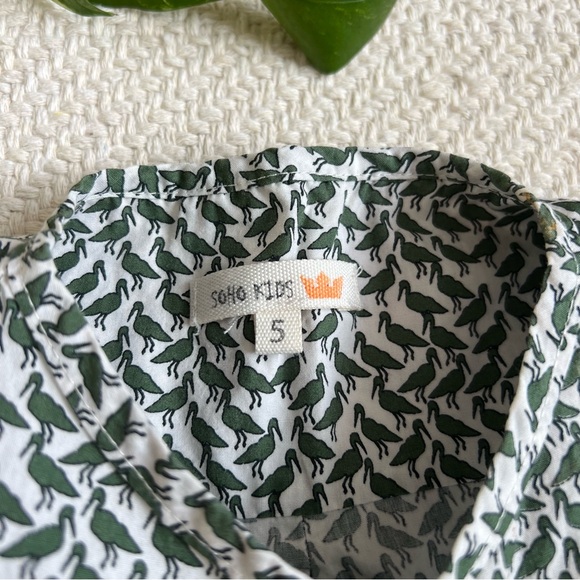 SOHO KIDS Ibis Bird Print Collarless Button Down Shirt size 5 - Picture 4 of 5